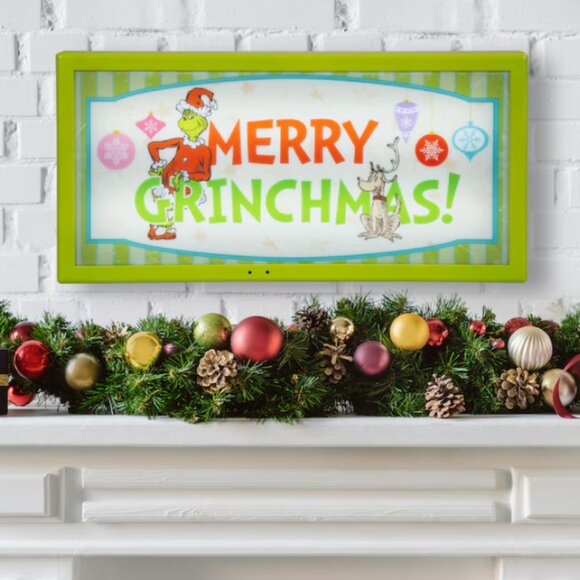 The Grinch And Max Light Up Merry Christmas Sign Hanging Wall Decor Lights Sound - Picture 2 of 7